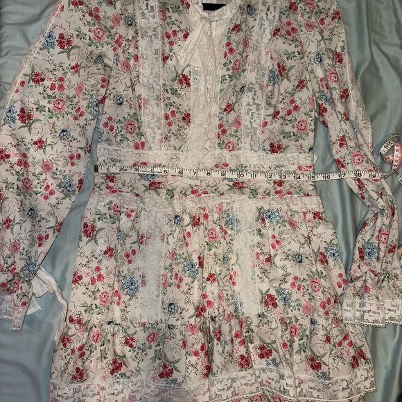 Stellah Tie-Neck Lace-Trim Minidress - Picture 3 of 5